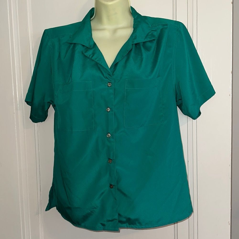 Vintage 80s‎ David Matthew kelly  green polyester short sleeve button down shirt